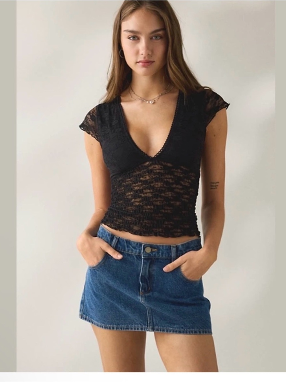 Kimchi Blue Black Lace V-Neck  Top
